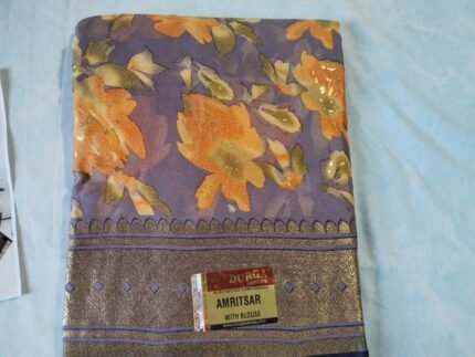Purple with a orange and gold floral print