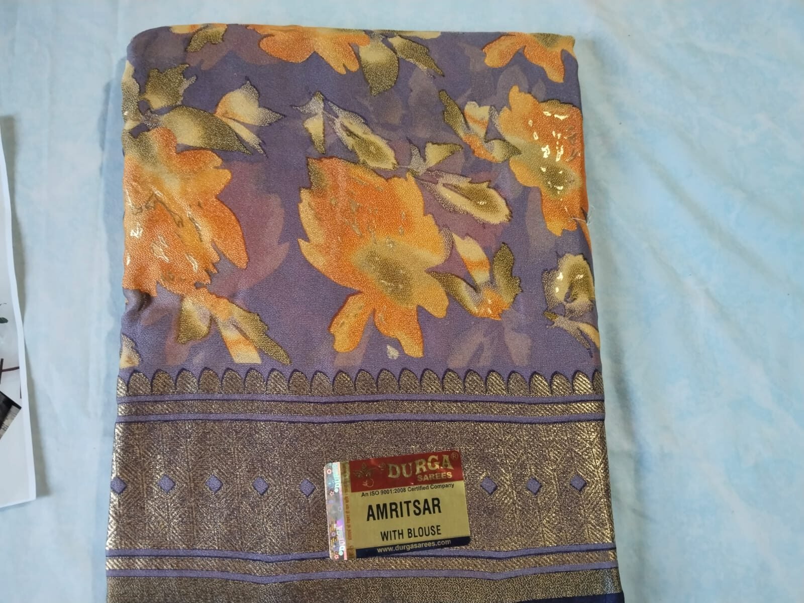 amritsar 3 Purple with a orange and gold floral print - Image 1