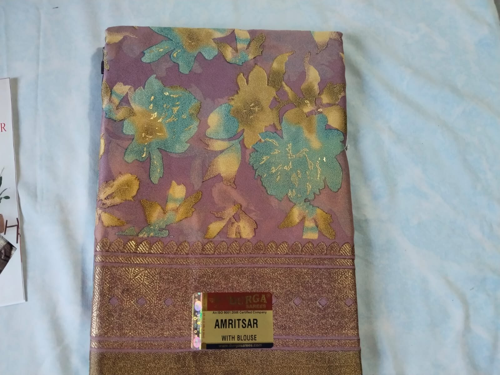 amritsar 4 Purple base orange with gold floral pattern - Image 1