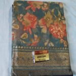 Blue- Green base with large orange and gold floral pattern