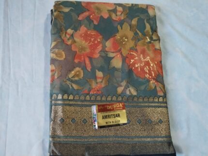 Blue- Green base with large orange and gold floral pattern