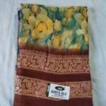 Yellow  and blue colour Koriya silk saree with blouse